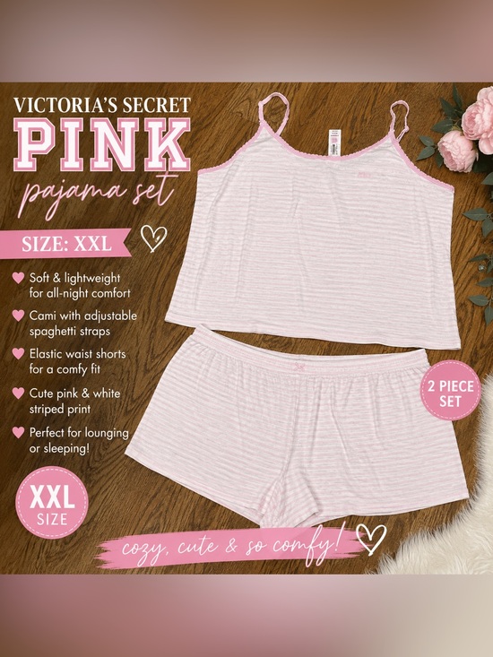 Victoria's Secret Other - Victoria’s Secret PINK Pajama Set XXL Pink Stripe Cami & Shorts